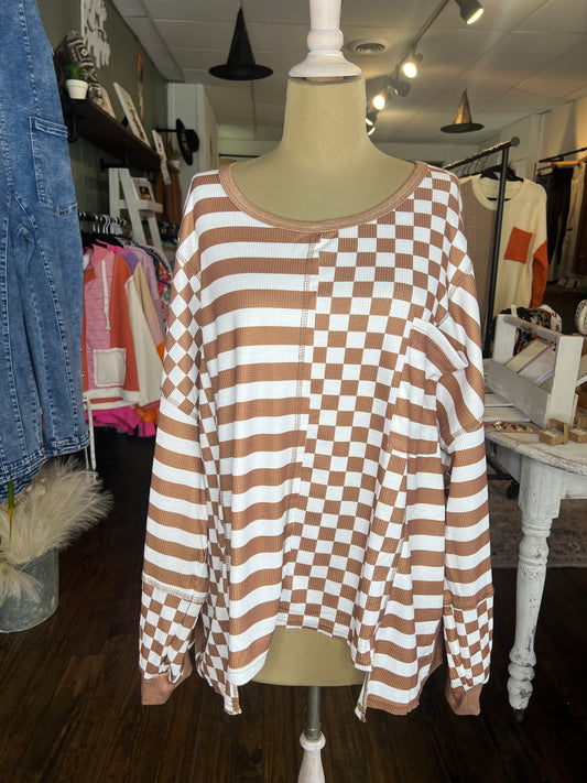 Brown Checkered Top- Curvy