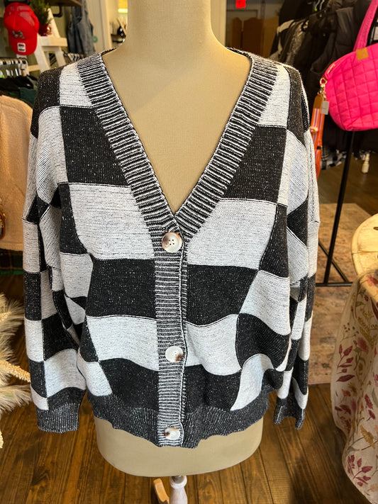 Black Checkered Cardigan