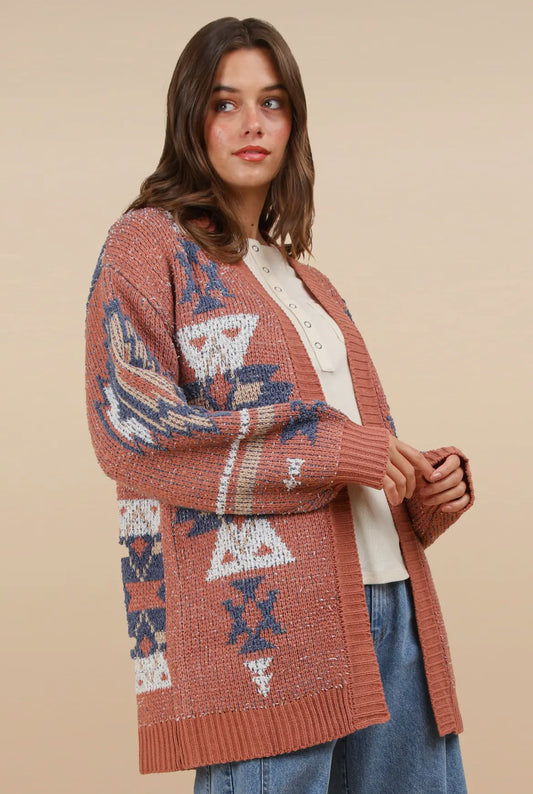 Mauve Aztec Cardigan- Curvy