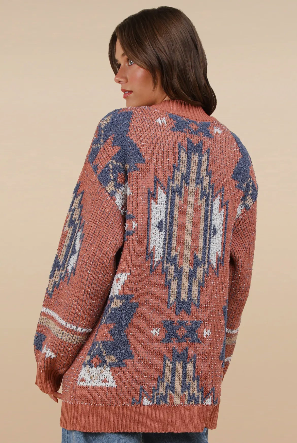 Mauve Aztec Cardigan- Curvy