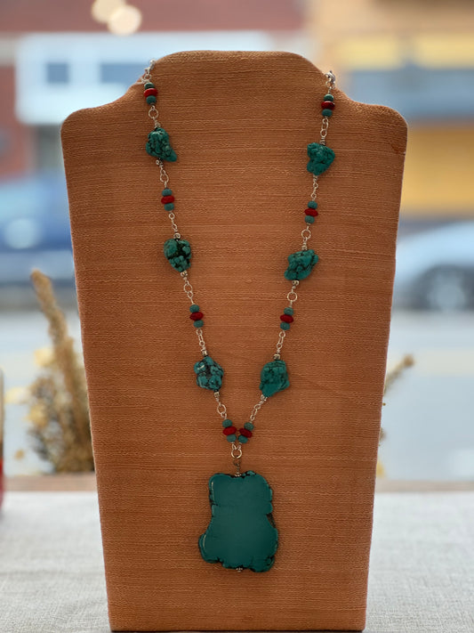 Turquoise and Red Stone Necklace