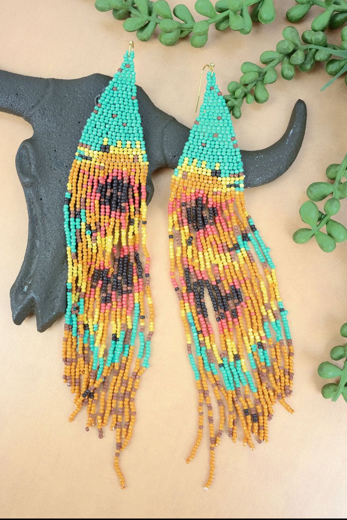 Kiona Mint Multi Seed Bead Fringe Earrings